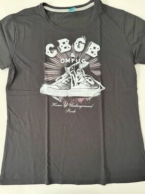 CBGB WOMENS short Sleeve Tshirt Sz L Dark Grey almost Black
